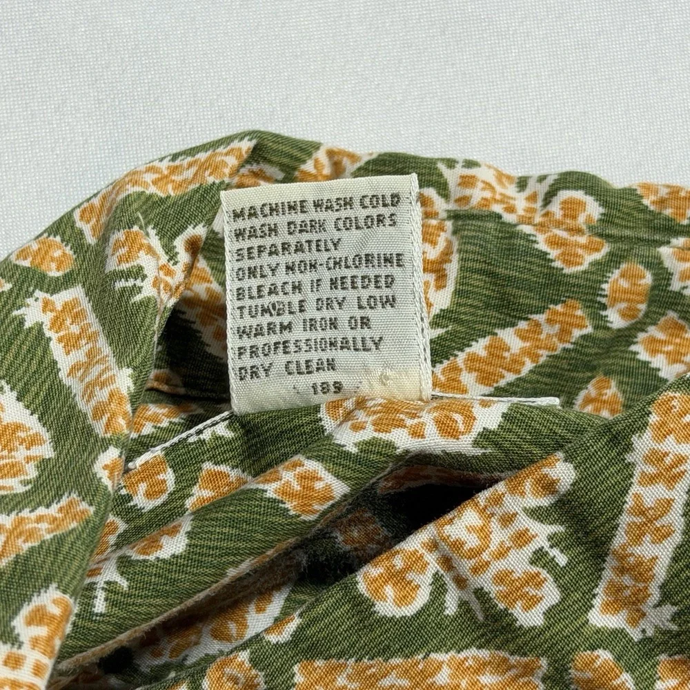 Vintage Banana Republic Safari Travel Botanical Print Shirt XS 80s Green Cotton